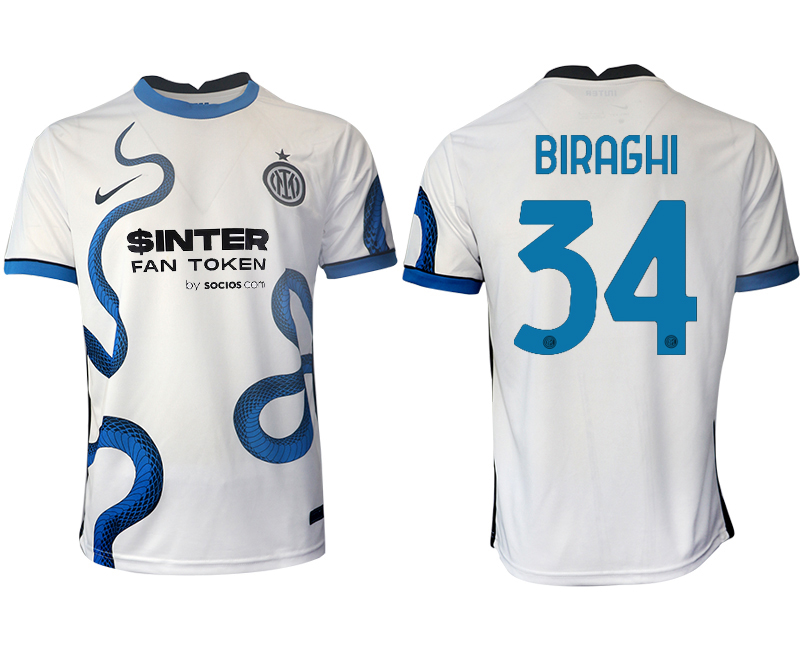 Men 2021-2022 Club Inter Milan away aaa version white #34 Soccer Jersey->inter milan jersey->Soccer Club Jersey